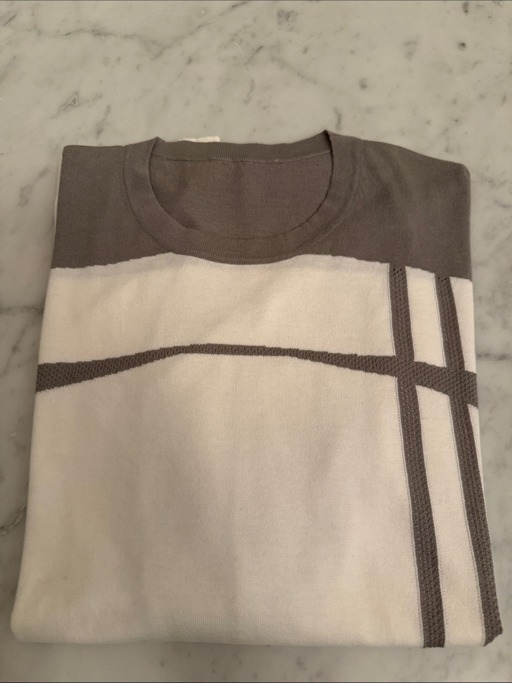 Hermes Cream and Gray Geometric Knit Pullover
